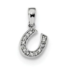 Horseshoe Pendant Cz Sterling Silver Rhodium-Plated  New Charm